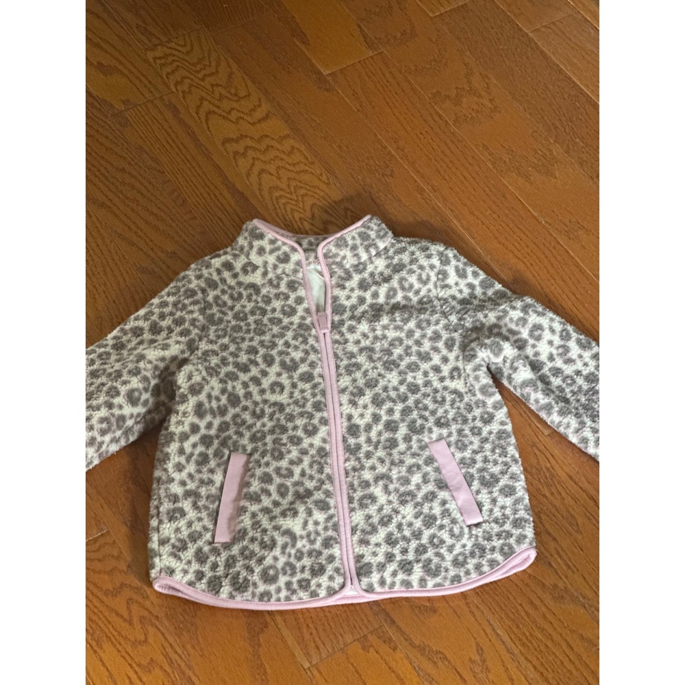 Cat & Jack Girls Leopard Print Fleece Faux Fur Jacket Pink Grey XL 14 NWT